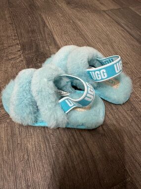 UGG Kids Fluff Slide Sandal - Aqua Blue